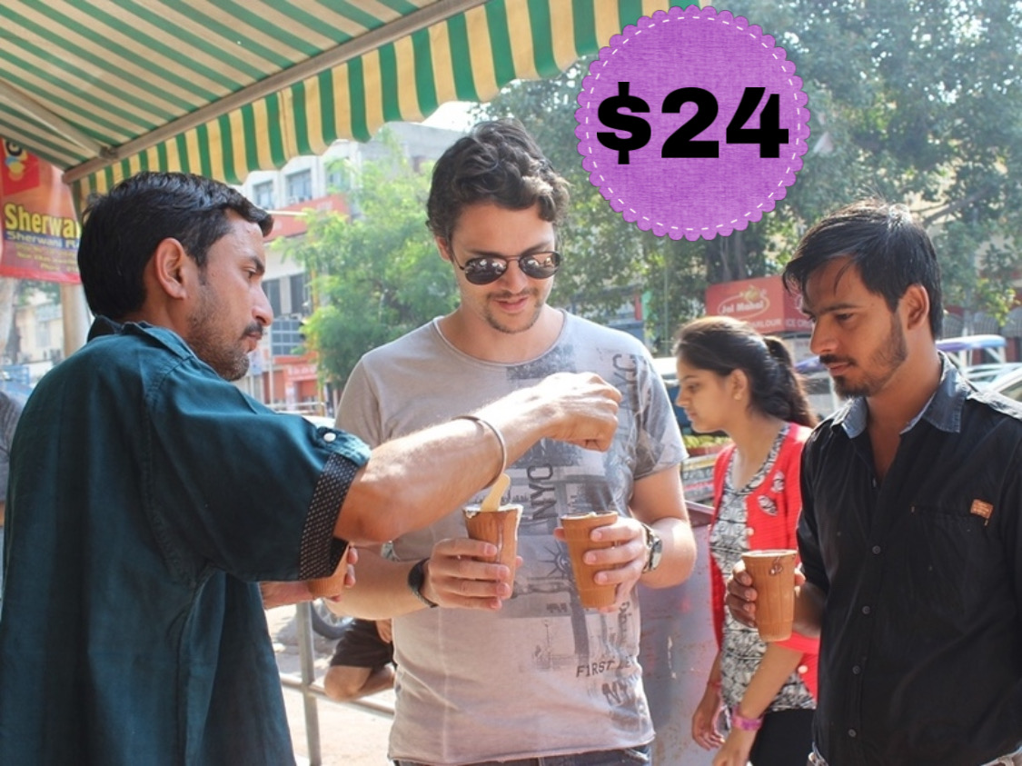Trying most famous lassi on our food tour.